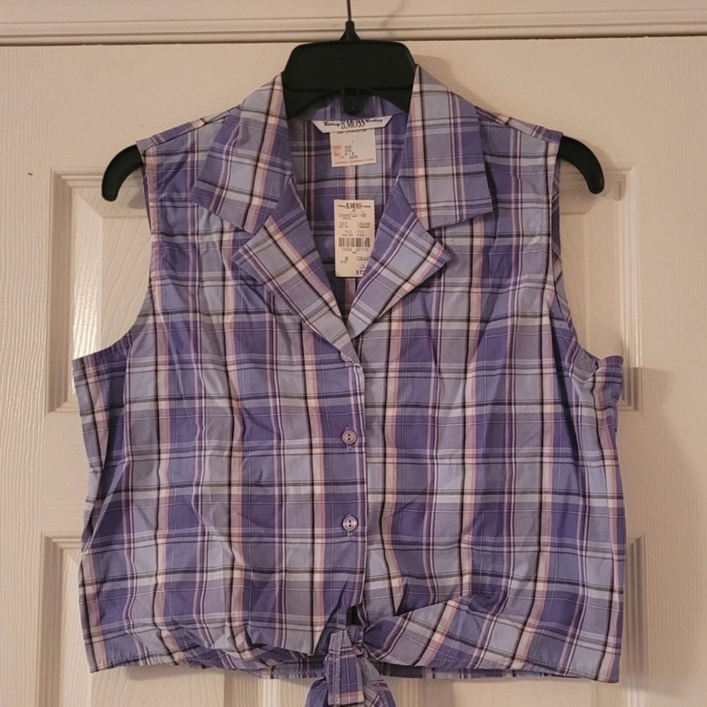 Tailor B. Moss Lavender Plaid Tie-Front Sleeveless Top